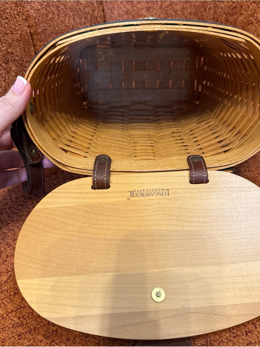 Vintage LONGABERGER SADDLEBROOK Leather WICKER BASKET PURSE LARGE Woman's Bag - Picture 2 of 12
